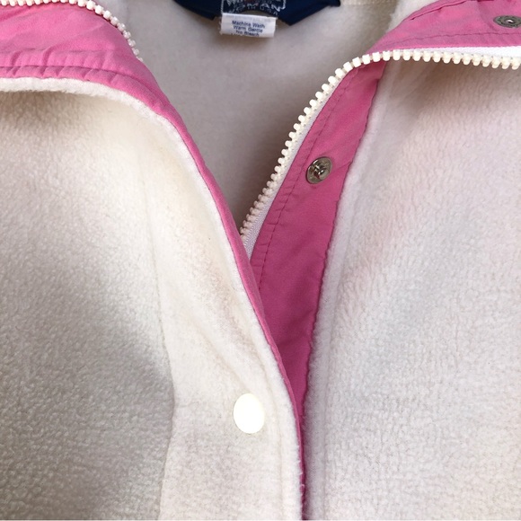 Woolrich Full Zip Up Womens Small Cream Fleece Jacket Snap Pink Ribbed Cuff USA - Picture 4 of 6